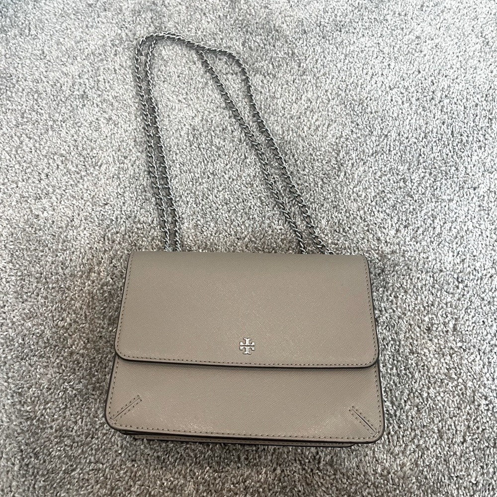 Tory Burch Grey Purse with Silver Chain